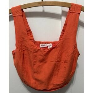 Midnight Sky Orange Coral Cropped Small‎ Cotton Flax Blend Summer Top Vacation